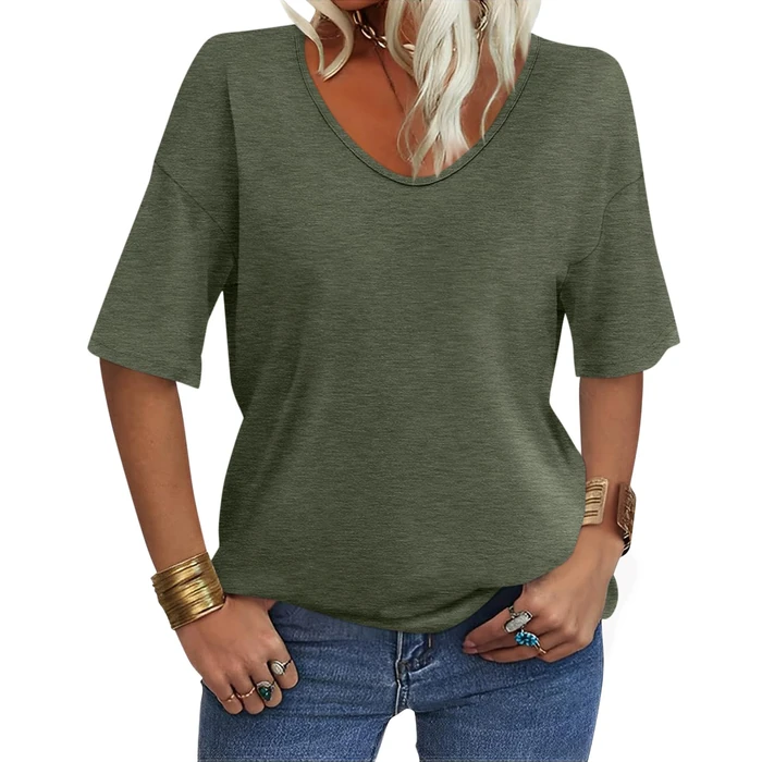 EasyGala Women's V Neck Tops Elbow Length Shirts Loose Fit Summer Tops Basic Tees 2024 (Half Sleeve) A Green X-Large by EasyGala - Used - Like New condition