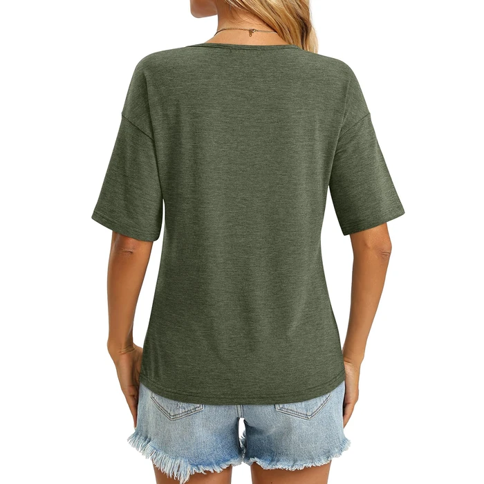 EasyGala Women's V Neck Tops Elbow Length Shirts Loose Fit Summer Tops Basic Tees 2024 (Half Sleeve) A Green X-Large by EasyGala - Image 5