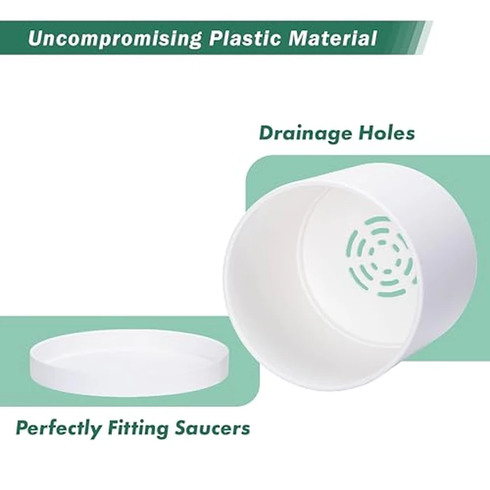 D'vine Dev 10 Inch Plastic Planter Pots for Plant Pot with Drainage Hole and Seamless Saucers, White Color, 74-X-A-2 by D'vine Dev - Image 5