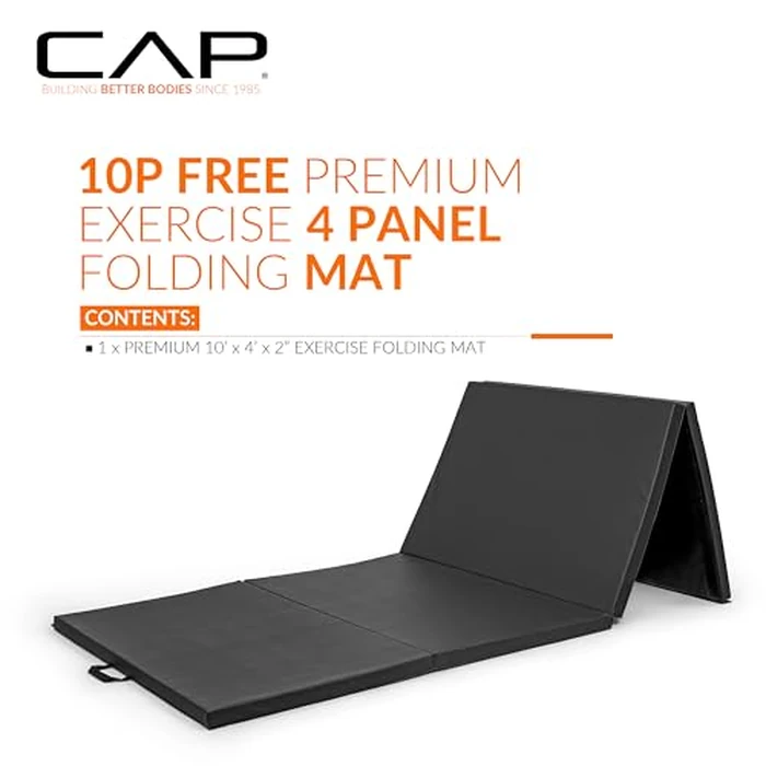 CAP Barbell Folding Exercise Mat - Durable, Anti-Tear, Thick Padding for Fitness, Aerobics, Gymnastics & Home Workouts. 10' x 4' x 2" thick BLACK 10P Free by CAP Barbell - Image 2
