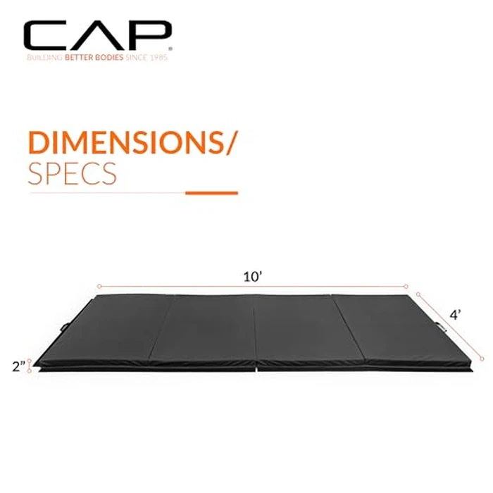 CAP Barbell Folding Exercise Mat - Durable, Anti-Tear, Thick Padding for Fitness, Aerobics, Gymnastics & Home Workouts. 10' x 4' x 2" thick BLACK 10P Free by CAP Barbell - Image 4