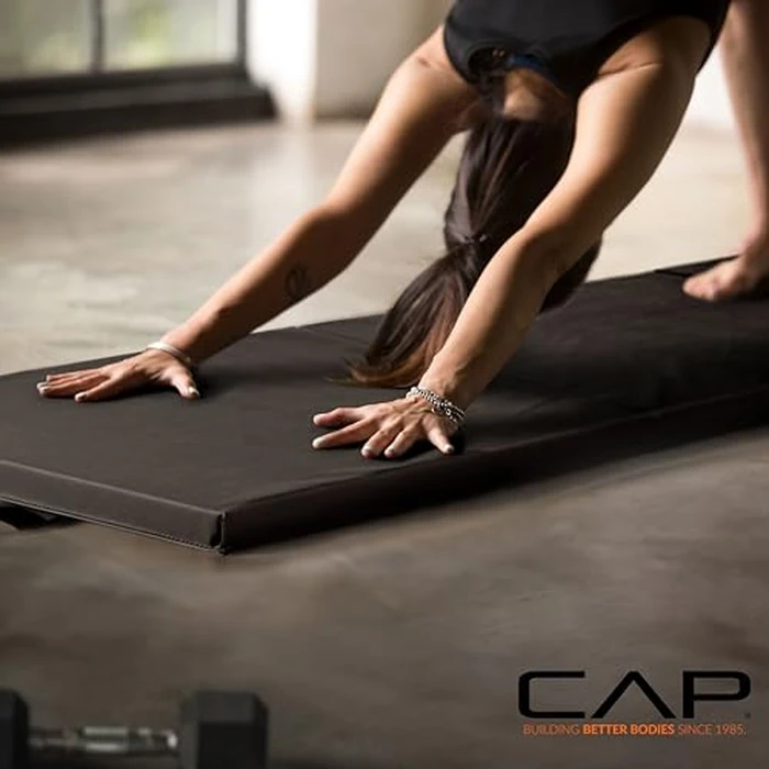 CAP Barbell Folding Exercise Mat - Durable, Anti-Tear, Thick Padding for Fitness, Aerobics, Gymnastics & Home Workouts. 10' x 4' x 2" thick BLACK 10P Free by CAP Barbell - Image 5
