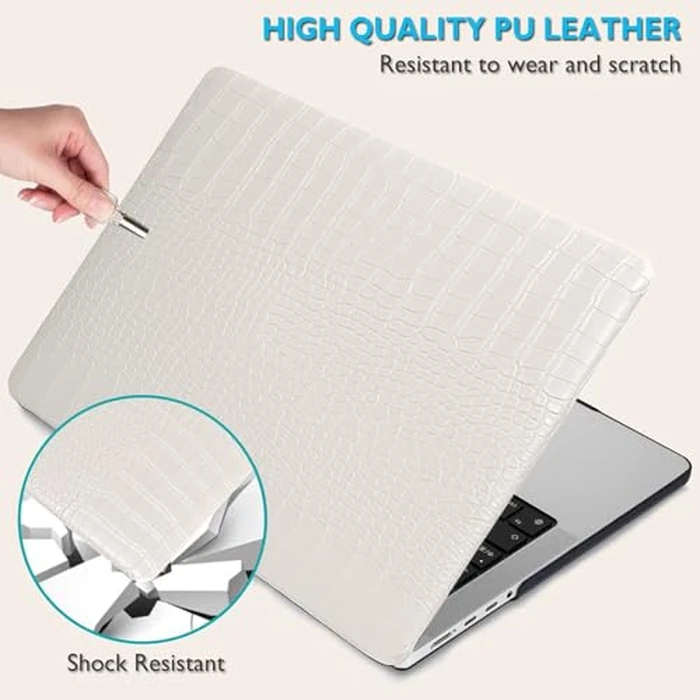 Fancity Compatible with MacBook Air 13 inch Case M1 A2337 A2179 A1932, Anti-Scratch PU Leather Hard Shell Protective Case & Keyboard Cover for Mac Air 13.3 with Touch ID (2018-2021), White by Fancity - Image 2