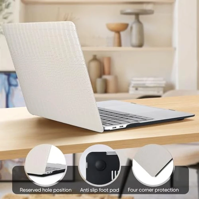 Fancity Compatible with MacBook Air 13 inch Case M1 A2337 A2179 A1932, Anti-Scratch PU Leather Hard Shell Protective Case & Keyboard Cover for Mac Air 13.3 with Touch ID (2018-2021), White by Fancity - Image 3