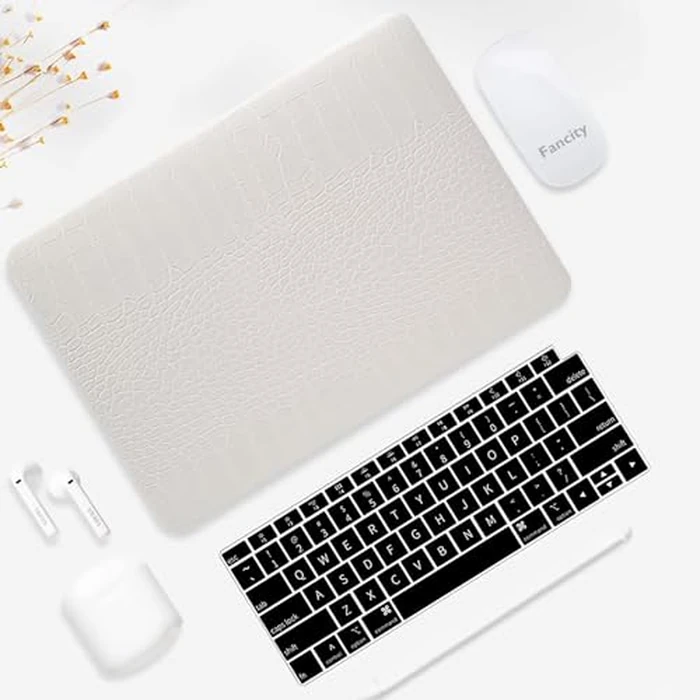 Fancity Compatible with MacBook Air 13 inch Case M1 A2337 A2179 A1932, Anti-Scratch PU Leather Hard Shell Protective Case & Keyboard Cover for Mac Air 13.3 with Touch ID (2018-2021), White by Fancity - Image 6