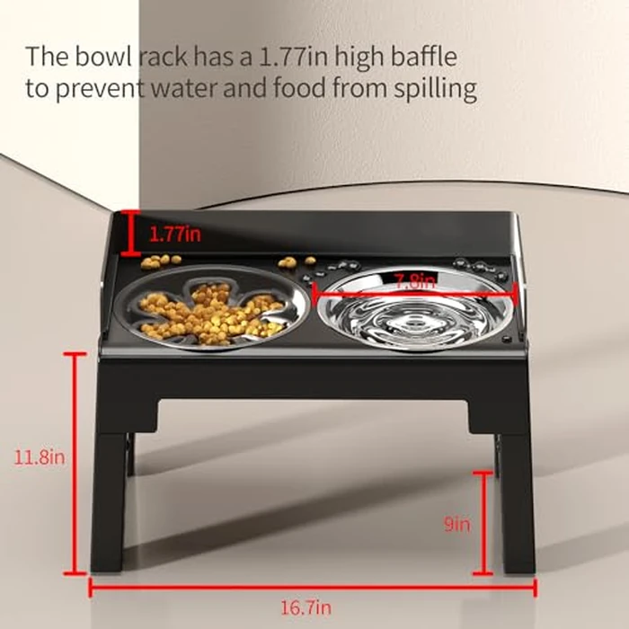 PAKEWAY Elevated Dog Bowls, Spill Proof, Tiltable Pet Feeder with 1 Slow Feeder Bowl &1 Stainless Steel Bowl, 6 Height Adjustable Raised Dog Bowls Stand for Medium Large Dogs by PAKEWAY - Image 3
