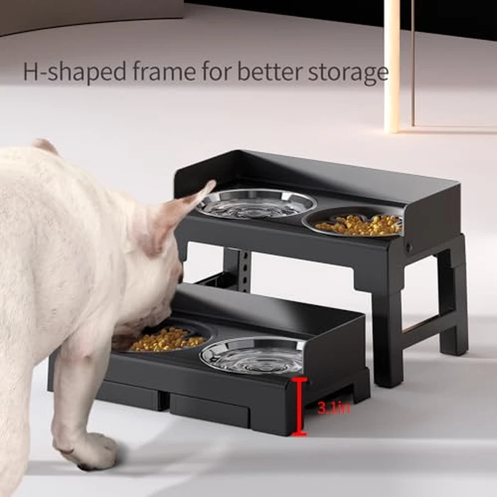 PAKEWAY Elevated Dog Bowls, Spill Proof, Tiltable Pet Feeder with 1 Slow Feeder Bowl &1 Stainless Steel Bowl, 6 Height Adjustable Raised Dog Bowls Stand for Medium Large Dogs by PAKEWAY - Image 6