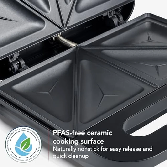 OVENTE Electric Sandwich Maker with Non-Stick Plates, Indicator Lights, Cool Touch Handle, Easy to Clean and Store, Perfect for Cooking Breakfast, Grilled Cheese, Tuna Melts and Snacks, Black GPS401B by OVENTE - Image 2