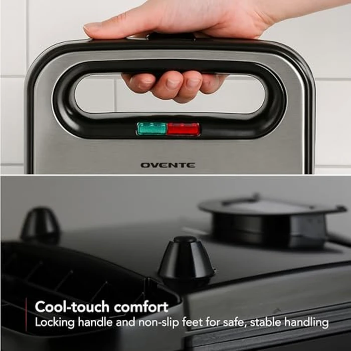 OVENTE Electric Sandwich Maker with Non-Stick Plates, Indicator Lights, Cool Touch Handle, Easy to Clean and Store, Perfect for Cooking Breakfast, Grilled Cheese, Tuna Melts and Snacks, Black GPS401B by OVENTE - Image 6