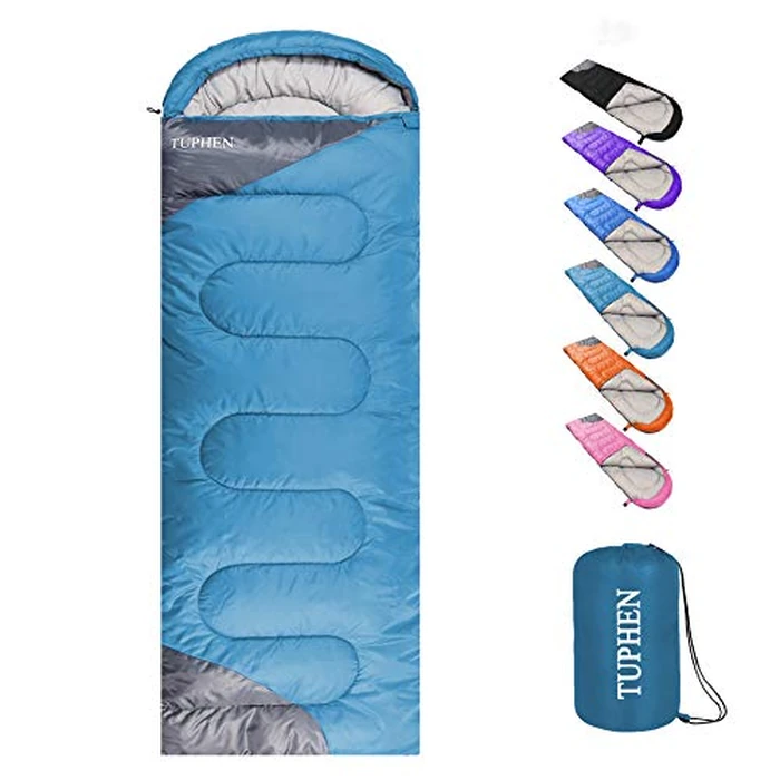 tuphen- Sleeping Bags for Adults Kids Boys Girls Backpacking Hiking Camping Cotton Liner, Cold Warm Weather 4 Seasons (Winter, Fall, Spring, Summer), Indoor Outdoor Use, Lightweight & Waterproof (Sky Blue Grey,Single) by tuphen - Used - Like New condition - CA$24.06