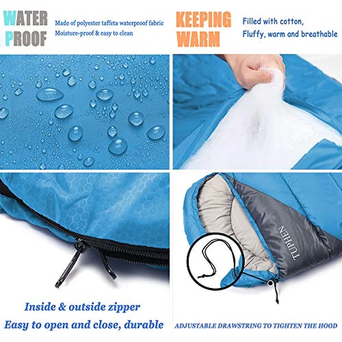 tuphen- Sleeping Bags for Adults Kids Boys Girls Backpacking Hiking Camping Cotton Liner, Cold Warm Weather 4 Seasons (Winter, Fall, Spring, Summer), Indoor Outdoor Use, Lightweight & Waterproof (Sky Blue Grey,Single) by tuphen - Image 2