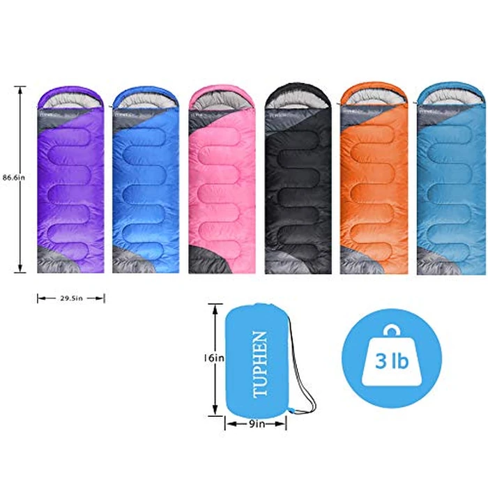 tuphen- Sleeping Bags for Adults Kids Boys Girls Backpacking Hiking Camping Cotton Liner, Cold Warm Weather 4 Seasons (Winter, Fall, Spring, Summer), Indoor Outdoor Use, Lightweight & Waterproof (Sky Blue Grey,Single) by tuphen - Image 6