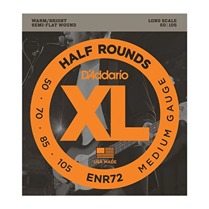 D'Addario XL Half Rounds Bass Guitar Strings - ENR72 - Long Scale - Medium, 50-105 by D'Addario - Image 1