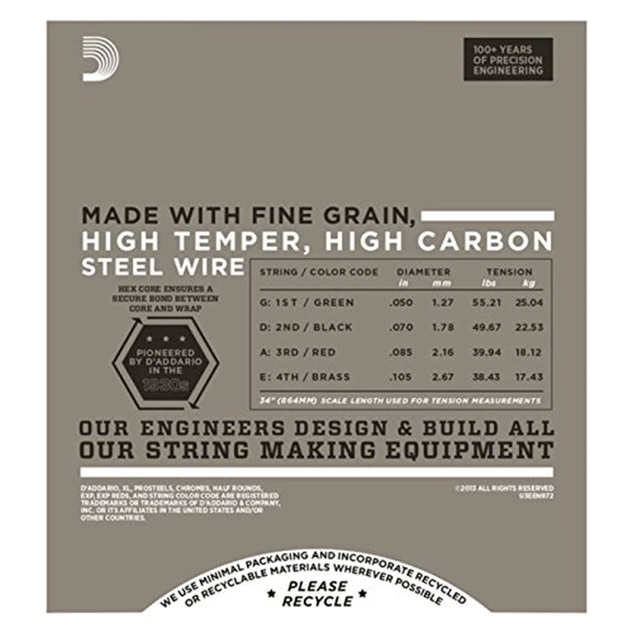 D'Addario XL Half Rounds Bass Guitar Strings - ENR72 - Long Scale - Medium, 50-105 by D'Addario - Image 3