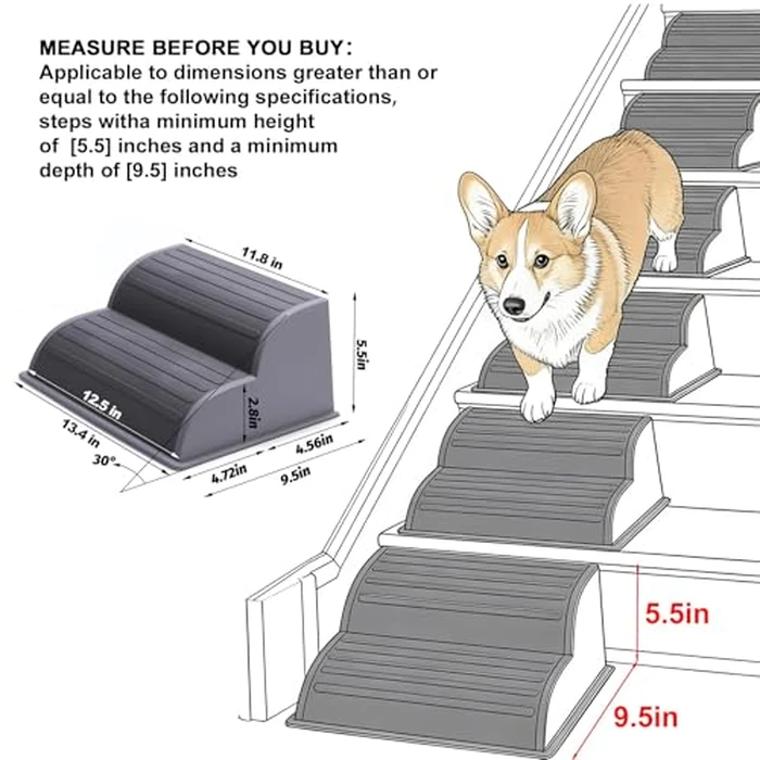 CiWiVOKi 2-Step Modular Dog Ramp - Portable Non-Slip Stairs for Small Dogs with High Support, 9.5" D Lightweight Plastic Pet Steps Fits Staircase Indoor, Ideal for Elderly Injured Pets (6-Pack, Grey) by CiWiVOKi - Image 2