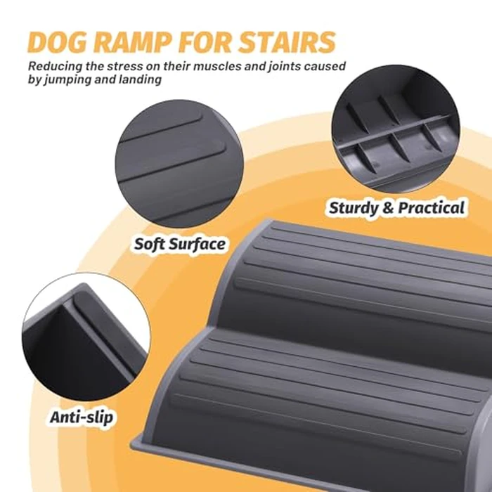CiWiVOKi 2-Step Modular Dog Ramp - Portable Non-Slip Stairs for Small Dogs with High Support, 9.5" D Lightweight Plastic Pet Steps Fits Staircase Indoor, Ideal for Elderly Injured Pets (6-Pack, Grey) by CiWiVOKi - Image 4