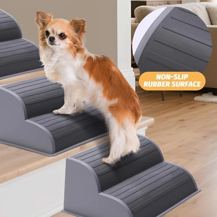 CiWiVOKi 2-Step Modular Dog Ramp - Portable Non-Slip Stairs for Small Dogs with High Support, 9.5" D Lightweight Plastic Pet Steps Fits Staircase Indoor, Ideal for Elderly Injured Pets (6-Pack, Grey) by CiWiVOKi - Image 5