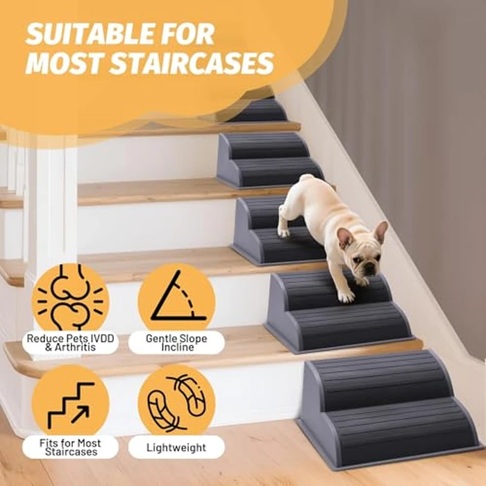 CiWiVOKi 2-Step Modular Dog Ramp - Portable Non-Slip Stairs for Small Dogs with High Support, 9.5" D Lightweight Plastic Pet Steps Fits Staircase Indoor, Ideal for Elderly Injured Pets (6-Pack, Grey) by CiWiVOKi - Image 7