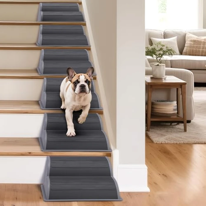 CiWiVOKi 2-Step Modular Dog Ramp - Portable Non-Slip Stairs for Small Dogs with High Support, 9.5" D Lightweight Plastic Pet Steps Fits Staircase Indoor, Ideal for Elderly Injured Pets (6-Pack, Grey) by CiWiVOKi - Image 8