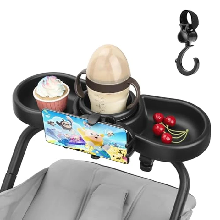Universal Stroller Snack Tray, 4 in 1 Stroller Tray Attachment with Cups Phone Holder for Baby Toddler Stroller, 360 degrees Rotation Universal Tray Compatible with Uppababy, Baby Jogger, etc by MYPIN - Used - Very Good condition - CA$21.52
