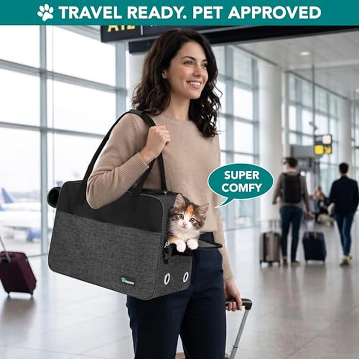 PetAmi Dog Purse Carrier for Small Dogs, Airline Approved Soft Sided Pet Carrier with Pockets, Ventilated Dog Carrying Bag for Puppy Cat, Dog Travel Supplies Bag, Sherpa Bed, Max 12 lbs, Dark Gray by PetAmi - Image 6