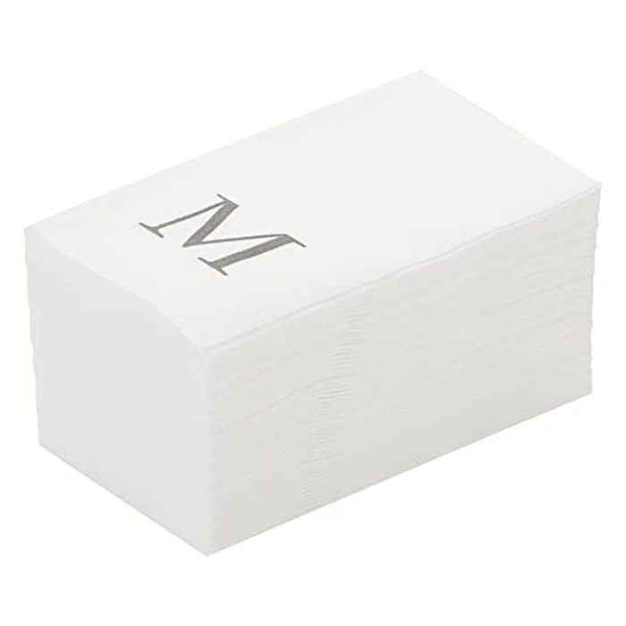 Luxenap 15.8 X 7.9 Inch Linen-Feel Guest Towels, 50 Lettered Hand Towels - Silver Letter 'M', Sans Serif Font, White Paper Dinner Napkins, airlaid, For Restrooms And Tables - Restaurantware by Restaurantware - Used - Like New condition - US$11.20