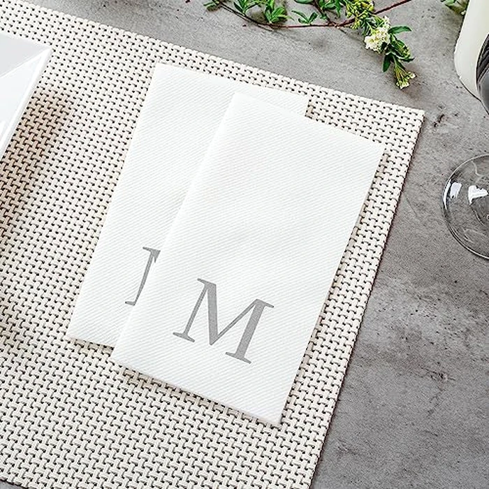 Luxenap 15.8 X 7.9 Inch Linen-Feel Guest Towels, 50 Lettered Hand Towels - Silver Letter 'M', Sans Serif Font, White Paper Dinner Napkins, airlaid, For Restrooms And Tables - Restaurantware by Restaurantware - Image 6