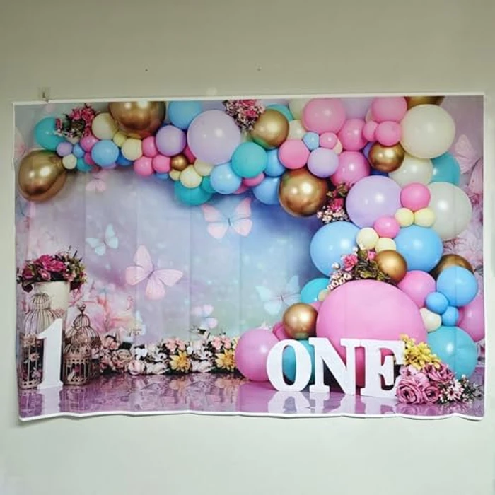 First Birthday Backdrop for Girl Flower Pink Purple Balloon Backdrops Sweet One Year Old Photography Cake Smash Background for Baby Girl Flowers Butterfly Kids 1st Birthday Banner Decorations 7x5ft by ChloropLastid - Image 6