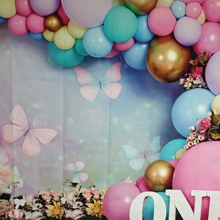 First Birthday Backdrop for Girl Flower Pink Purple Balloon Backdrops Sweet One Year Old Photography Cake Smash Background for Baby Girl Flowers Butterfly Kids 1st Birthday Banner Decorations 7x5ft by ChloropLastid - Image 7