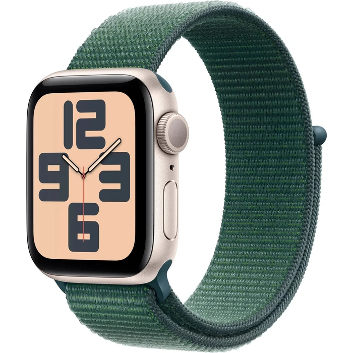 Apple Watch SE 2nd Gen (2022) (Cellular + GPS) - 32GB - 44mm - Starlight Aluminum Case with Lake Green Rubber Sport Loop Band - One Size by Apple - Image 1