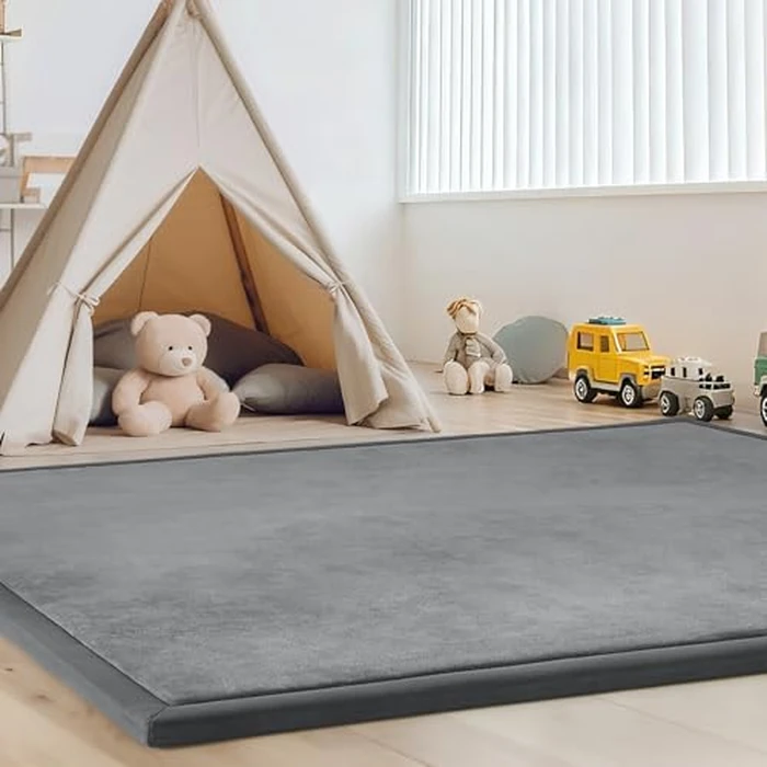 Baby Play Mat- 50"X50" Soft Rug Mat for Floor, Memory Foam Crawling Rug for Babies, Toddlers, Kids - 1.3" Thick, Nursery & Playroom Area Tatami Mats,Gery by ILPEOD - Used - Very Good condition - CA$48.59