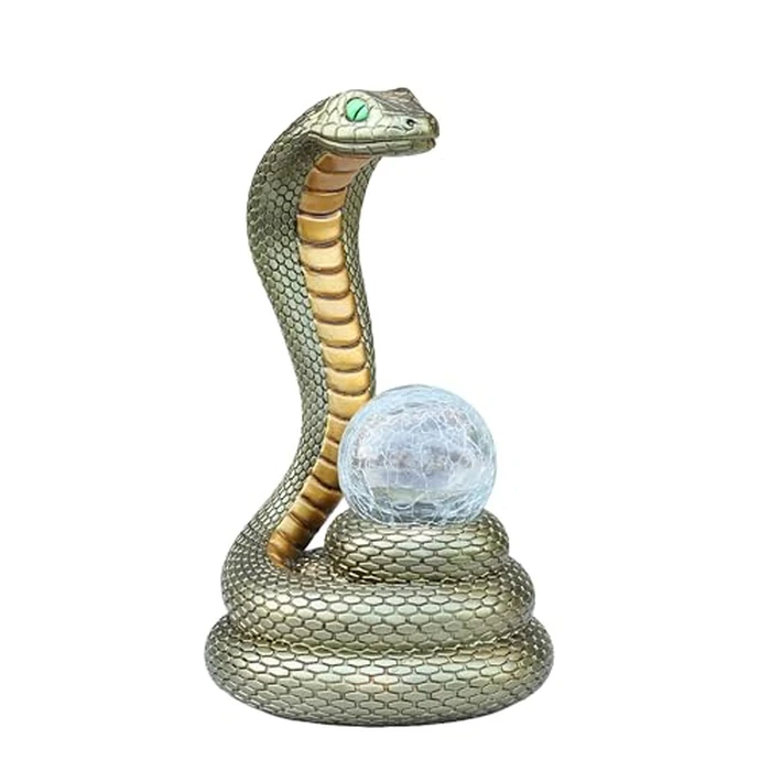 coeazy Solar Snake Statue Garden Decor, 14.2" Tall Resin Animal Figurine with Glowing Green Eyes & LED Crackle Glass Globe, Weatherproof Outdoor Yard Sculpture, Mysterious Gift for Patio Lawn by coeazy - Used - Like New condition
