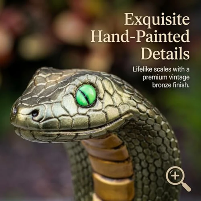 coeazy Solar Snake Statue Garden Decor, 14.2" Tall Resin Animal Figurine with Glowing Green Eyes & LED Crackle Glass Globe, Weatherproof Outdoor Yard Sculpture, Mysterious Gift for Patio Lawn by coeazy - Image 4