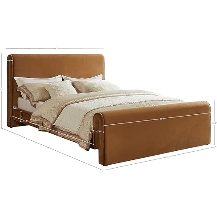 Meridian Furniture SloanSaddle-Q Sloan Collection Modern | Contemporary Velvet Upholstered Queen Bed with Rich Soft Saddle Velvet, Curved Headboard/Footboard, 66" W x 96" D x 45" H, Saddle, Queen by Meridian Furniture - Image 9