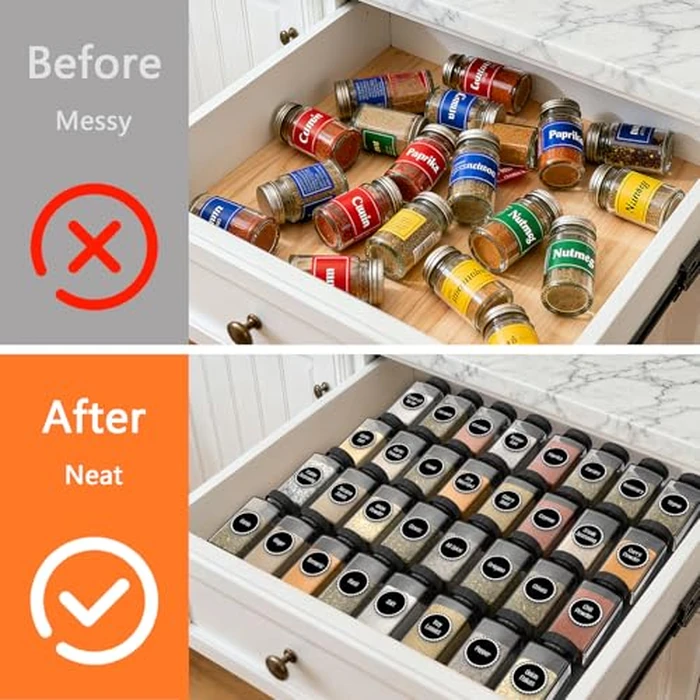 Ceecysaa Spice Drawer Organizer, 4 Tier- 8 Pack Expandable from 9" to 18" for Seasoning Jars Drawers Insert, Kitchen Spice Rack Organizers for Drawer/Countertop (Jars Not Included) by Ceecysaa - Image 5
