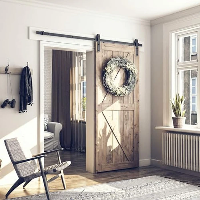 SMARTSTANDARD 6.8FT Barn Door Hardware Kit, Sliding Barn Door Track -Smoothly and Quietly -Easy to Install -Includes Step-by-Step Installation Instruction Fit 40" Wide Door Panel (J Shape Hanger) by SMARTSTANDARD - Used - Very Good condition