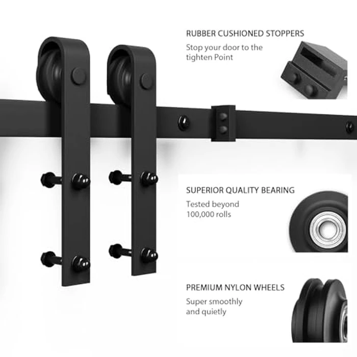 SMARTSTANDARD 6.8FT Barn Door Hardware Kit, Sliding Barn Door Track -Smoothly and Quietly -Easy to Install -Includes Step-by-Step Installation Instruction Fit 40" Wide Door Panel (J Shape Hanger) by SMARTSTANDARD - Image 4