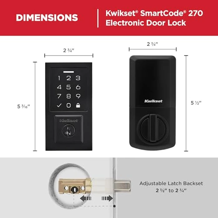 Kwikset SmartCode 270 Keyless Entry Electronic Touchpad Deadbolt Door Lock with Auto-Lock, Custom User Codes, Advanced Security in Matte Black Contemporary by Kwikset - Image 9