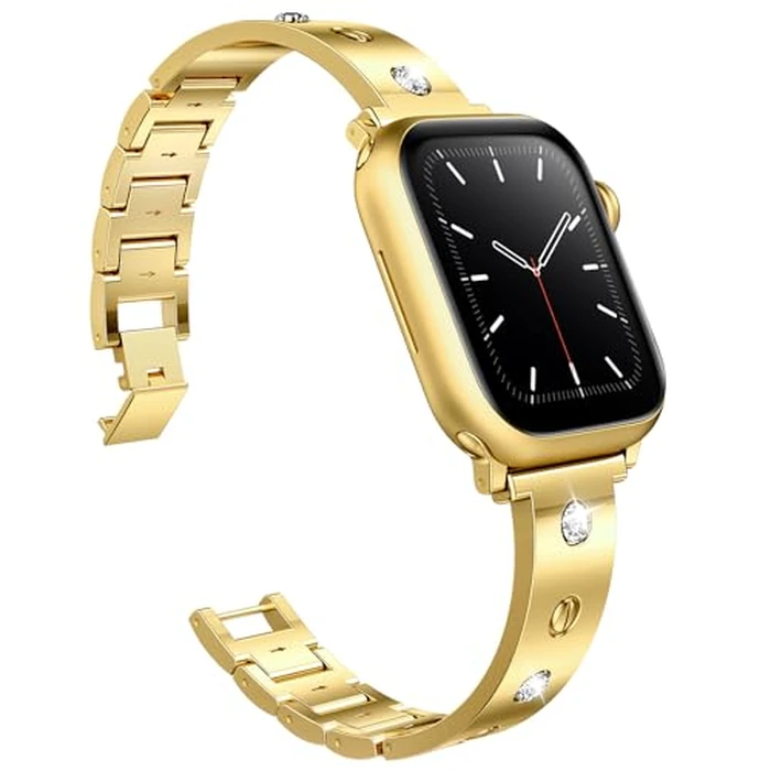 Mosonio Dressy Jewelry Bracelet Bands Compatible with Apple Watch Band 42mm(S11 S10) 41mm 40mm 38mm for Women, Cute and Stylish Diamond Metal Strap for iWatch Series 11 10 9 8 7 6 5 4 3 2 1 (Gold) by Mosonio - Used - Like New condition