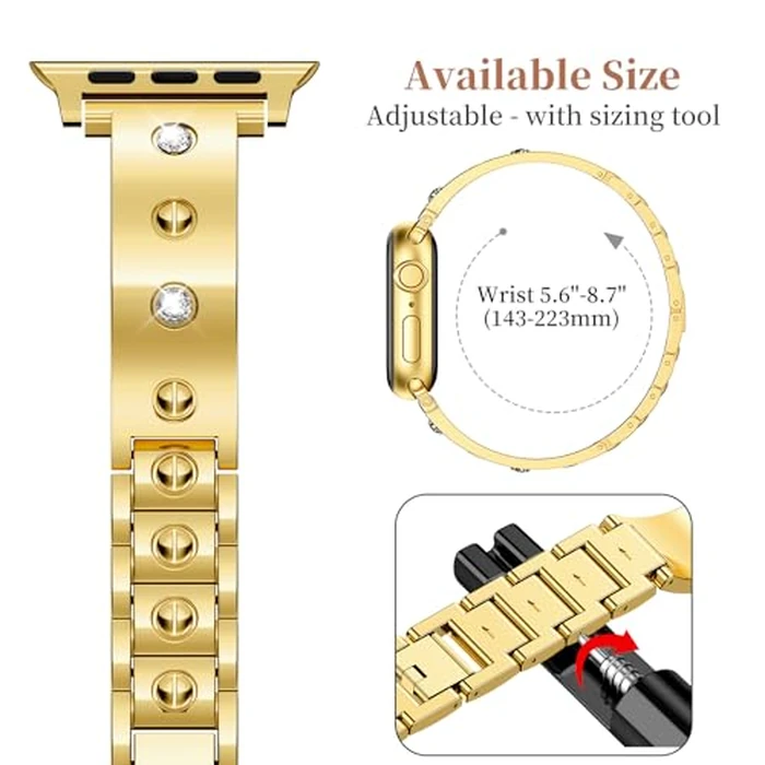 Mosonio Dressy Jewelry Bracelet Bands Compatible with Apple Watch Band 42mm(S11 S10) 41mm 40mm 38mm for Women, Cute and Stylish Diamond Metal Strap for iWatch Series 11 10 9 8 7 6 5 4 3 2 1 (Gold) by Mosonio - Image 5