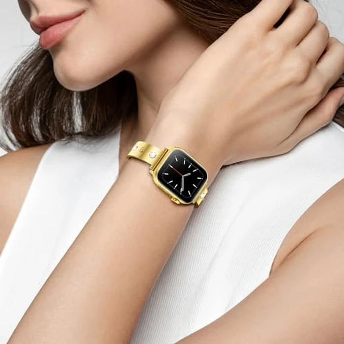 Mosonio Dressy Jewelry Bracelet Bands Compatible with Apple Watch Band 42mm(S11 S10) 41mm 40mm 38mm for Women, Cute and Stylish Diamond Metal Strap for iWatch Series 11 10 9 8 7 6 5 4 3 2 1 (Gold) by Mosonio - Image 6