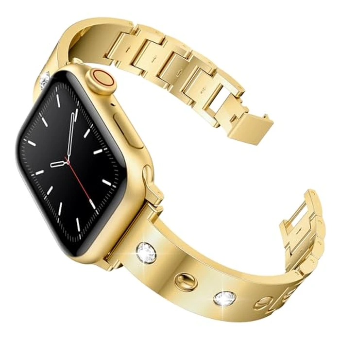 Mosonio Dressy Jewelry Bracelet Bands Compatible with Apple Watch Band 42mm(S11 S10) 41mm 40mm 38mm for Women, Cute and Stylish Diamond Metal Strap for iWatch Series 11 10 9 8 7 6 5 4 3 2 1 (Gold) by Mosonio - Image 7