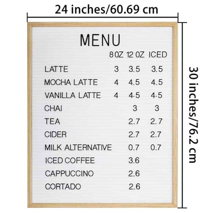 C CRYSTAL LEMON 24 x 30 Inch Large White Felt Letter Board with 966 Black Letters, Numbers & Symbols - Rustic Wood Frame Changeable Wall Menu Sign for Café, Restaurant, Bar, Office & Home by C CRYSTAL LEMON - Image 9
