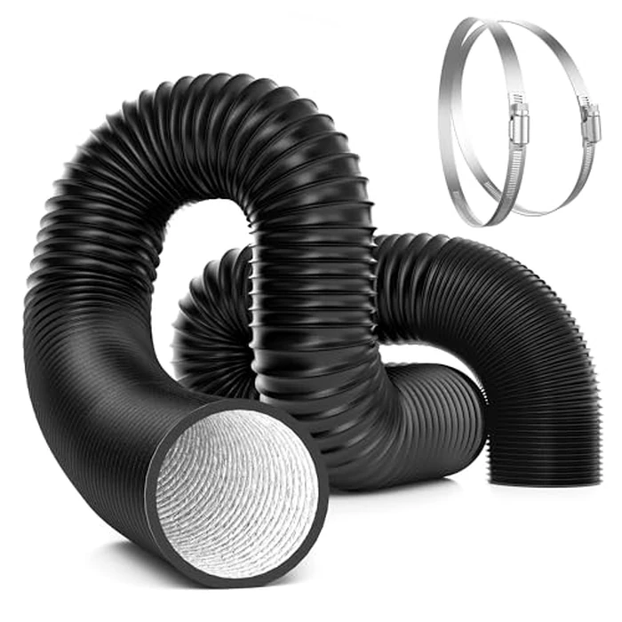 VIVOSUN 4 Inch 16 Feet Black Non-Insulated Flex Air Aluminum Ducting for HVAC Ventilation w/Two 4 Inch Stainless Steel Clamps by VIVOSUN - Used - Acceptable condition - CA$14.88