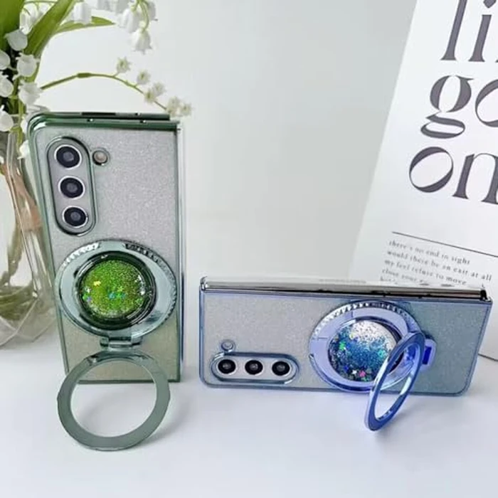 Changjia for Samsung Galaxy Z Fold 7 Glitter Kickstand Case,Cute Luxury Bling Sparkly with Liquid Flowing Ring Stand Soft TPU Bumper Shockproof Women Girls Protective Case for Galaxy Z Fold 7 5G, Pink by Changjia - Image 2