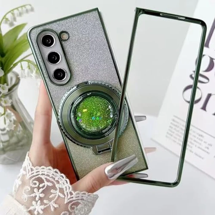 Changjia for Samsung Galaxy Z Fold 7 Glitter Kickstand Case,Cute Luxury Bling Sparkly with Liquid Flowing Ring Stand Soft TPU Bumper Shockproof Women Girls Protective Case for Galaxy Z Fold 7 5G, Pink by Changjia - Image 3