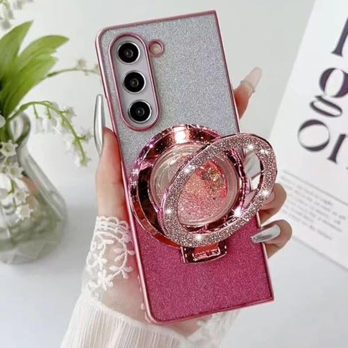 Changjia for Samsung Galaxy Z Fold 7 Glitter Kickstand Case,Cute Luxury Bling Sparkly with Liquid Flowing Ring Stand Soft TPU Bumper Shockproof Women Girls Protective Case for Galaxy Z Fold 7 5G, Pink by Changjia - Image 4
