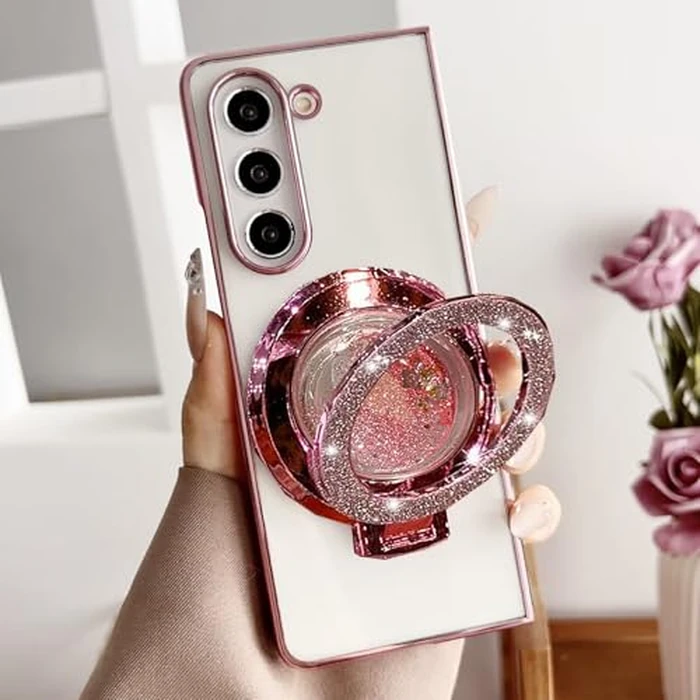 Changjia for Samsung Galaxy Z Fold 7 Glitter Kickstand Case,Cute Luxury Bling Sparkly with Liquid Flowing Ring Stand Soft TPU Bumper Shockproof Women Girls Protective Case for Galaxy Z Fold 7 5G, Pink by Changjia - Image 6