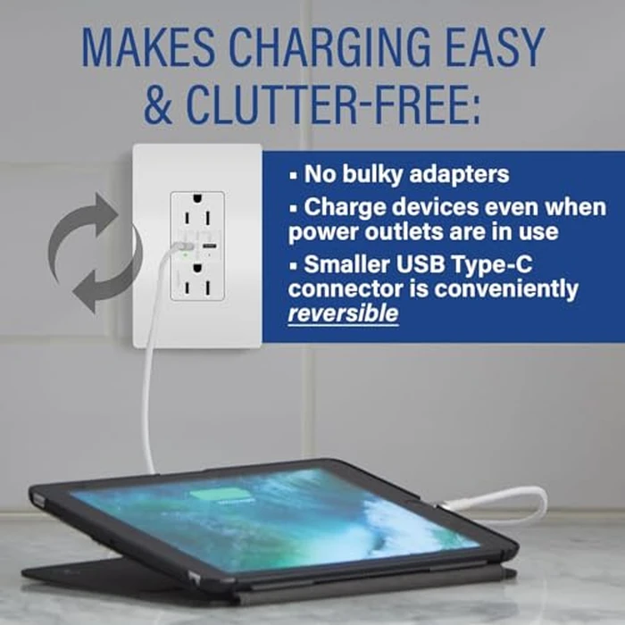 Legrand Radiant R26USBPDW 15 Amp Tamper-Resistant Decorator Duplex Receptacle Outlet with Fast USB C/C 6.0A Charging Ports Plus 30W Power Delivery, White (1 Count) by Pass & Seymour - Image 4