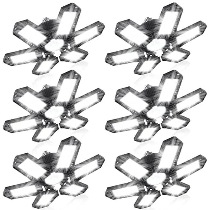 LED Garage Lights 6 Pack, 200W 20000LM Shop Lights w/ 6 Adjustable Panels, 6500K Daylight Garage Lights Ceiling LED, for Garage Workshop Basement by SEOBIOG - Used - Good condition - CA$65.70